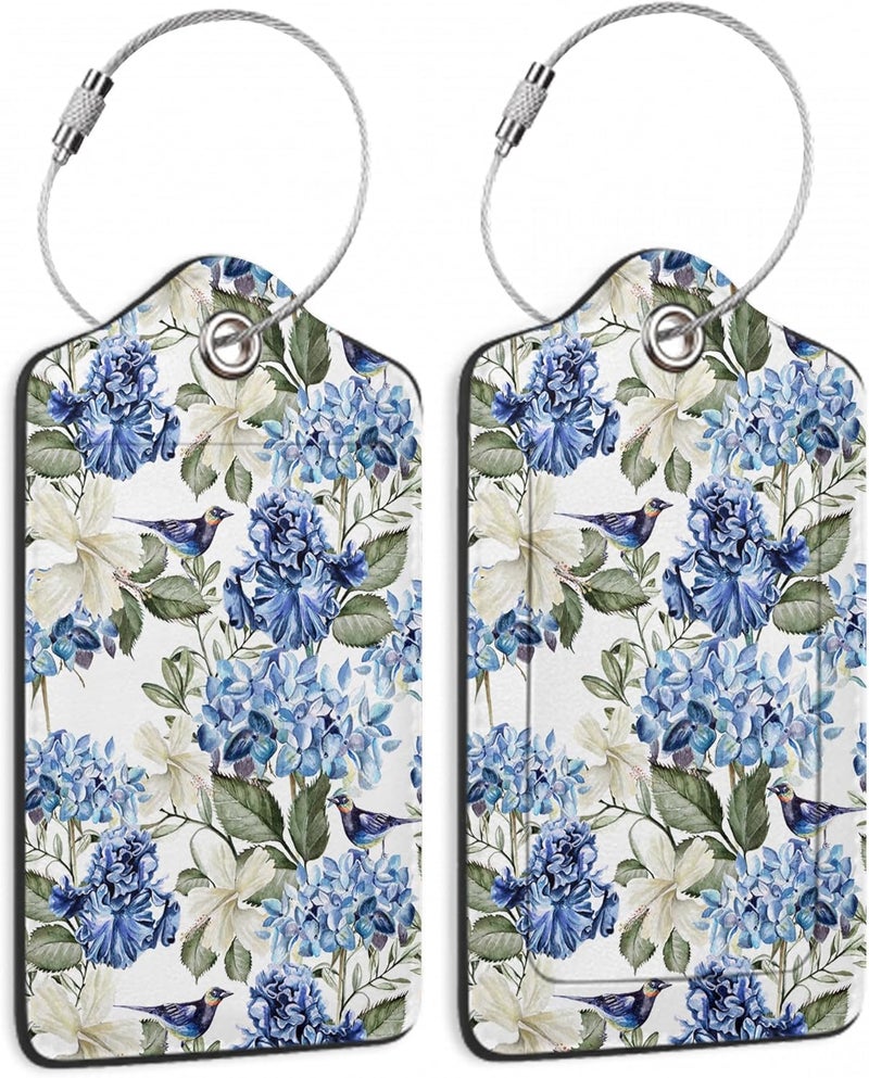 SKYDAWNY Hibiscus Flowers Luggage Tag,Bird Watercolor Luggage Tags of Set 2 Leather Identifiers Privacy Cover with Stainless Steel Loop for Women Men Travel Bag Suitcase - Image 1